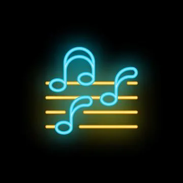 Neon music notes glowing on dark background イラスト素材