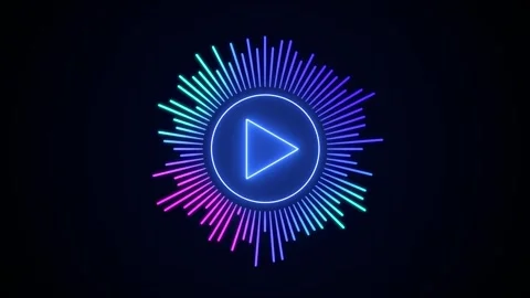 Neon Music Play Button with Circular Audio Visualizer Animation 库存影片 313460115
