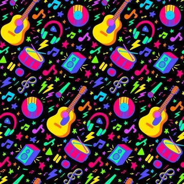 Neon Music Seamless Pattern Illumination Stock Illustration