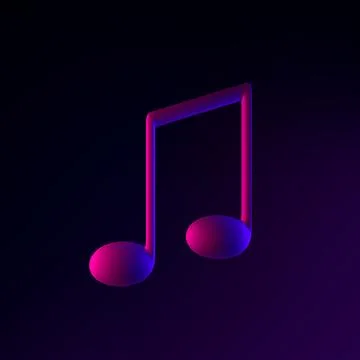 Neon musical note icon. 3d rendering ui ux interface element. Dark glowing .. Stock Illustration