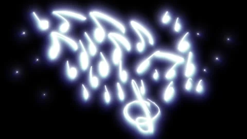 Neon Musical notes and treble clef on a black screen.  Stock Footage 267321034