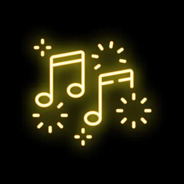Neon musical notes surrounded by festive fireworks イラスト素材
