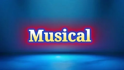 Neon musical text floating above illuminated blue stage floor background 스톡 동영상 343810914