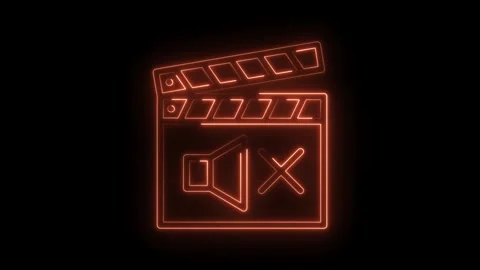 Neon mute clapperboard sign on black background animation symbolizing audio Stock Footage 322961797