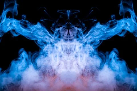 Neon mystical ghostly pattern of blue smoke on a black background depicting s Stock Photos