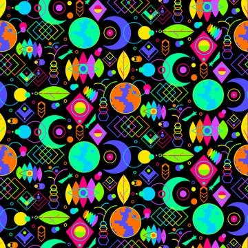 Neon Mystical Seamless Pattern Illumination Stock Illustration