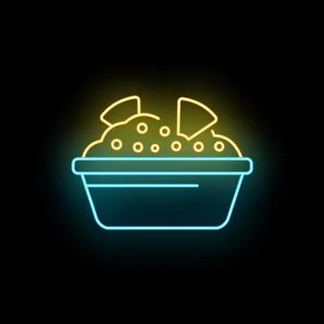 Neon nachos chips and dip bowl icon Stock Illustration