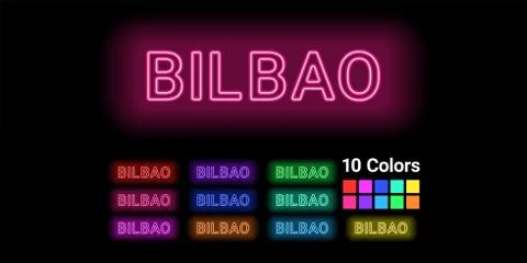 Neon name of Bilbao city Stock Illustration