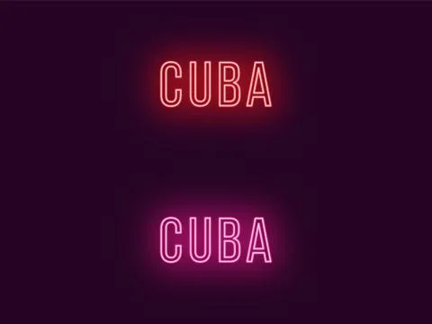 Neon name of Cuba Republic. Vector text of Cuba Stock Illustration