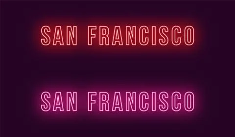 Neon name of San Francisco city in USA. Vector Illustrazione stock