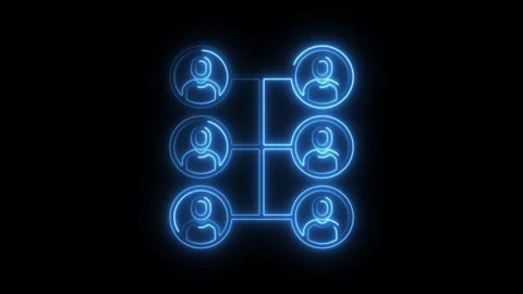 Neon network of connected people glowing blue on black background Stock Footage 308287436