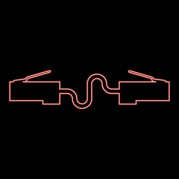 Neon network connector Patch cord Ethernet cable LAN wire icon black color .. Illustrazione stock