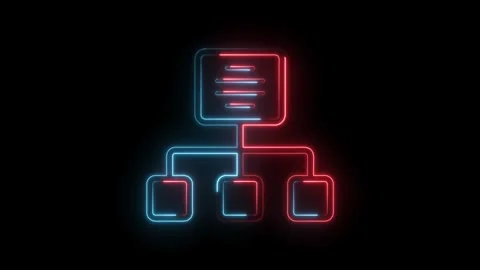 Neon network diagram animation flowchart illustration on black background for Stock Footage 322989479