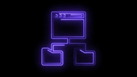 Neon network with folders and browser animation on black background Stock Footage 322974853