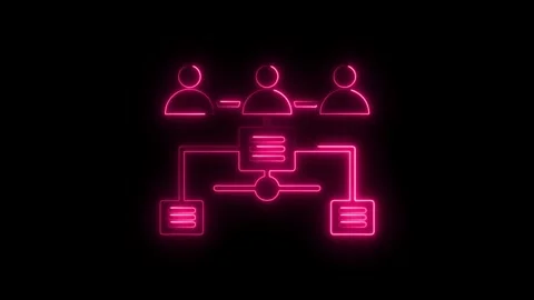 Neon network hierarchy animation on black background corporate structure an.. Stock Footage 308286883