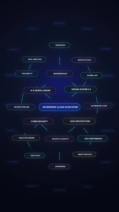 Neon network mind map digital node system data HUD motion graphic loop 動画素材 347059256