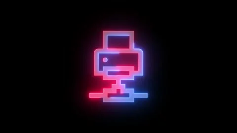 Neon network printer icon blue red color glowing animation black background Stock Footage 270308581