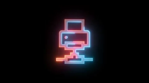 Neon network printer icon brown cyan color glowing animation black backgroun Stock Footage 270308584