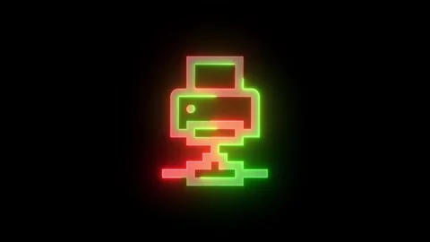 Neon network printer icon green red color glowing animation black background Stock Footage 270308590