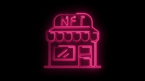 Neon nft storefront illustration glowing digital art on black background cr.. Stock Footage 315958846