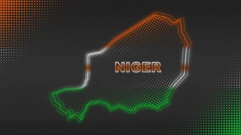 Neon Niger Map Outline Futuristic Glow with National Colors Illustration Stock Illustration