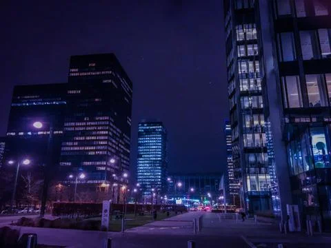 Neon night in the middle of the most important business center in Brussels. B Stock Photos