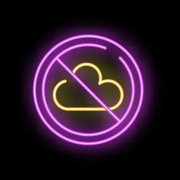 Neon no cloud computing symbol on dark background Stock Illustration