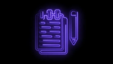 Neon notebook and pencil outline glowing against black background for education Stock Footage 330783071