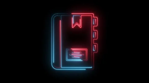 Neon notebook animation glows with vibrant red and blue outlines on black Stock Footage 322989569