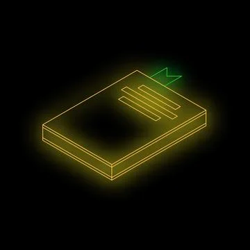 Neon notebook bookmarking important information glowing on black background Stock Illustration