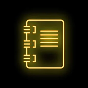 Neon notepad icon glowing on dark background Stock Illustration