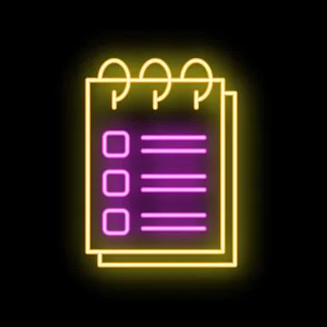 Neon notepad showing checkboxes for to do list on black background Stock Illustration