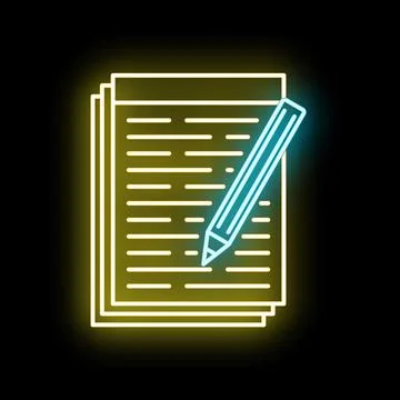 Neon notes pages and pencil writing or editing concept Illustration