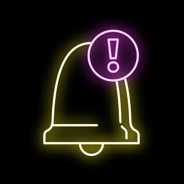 Neon notification bell icon showing important alert Stock Illustration