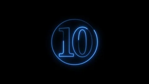 Neon number 10 countdown timer glowing on black background. Vídeos de archivo 337330399