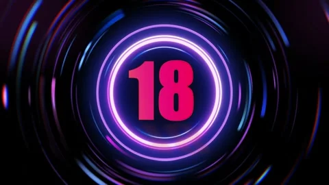 Neon number 18 glowing circles transition Stock Footage 337602660
