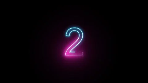 Neon number 2 on black background. Two. 3D render. Illustrazione stock