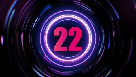 Neon number 22 glowing circles motion background Stock Footage 337602670