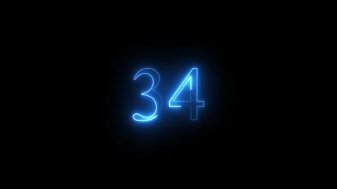 Neon number 34 animated video Stock Footage 293727366