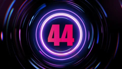 Neon number 44 glowing circles motion background Video stock 338215766