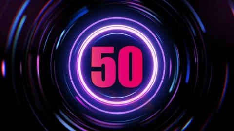 Neon number 50 in glowing circles animation Video stock 337611646