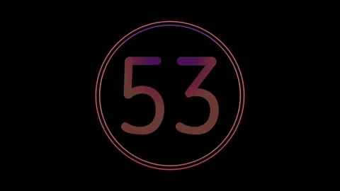Neon Number 53 Animation Glowing flicking Gradient Blue Pink Digital Futuristic Stock Footage 341498428