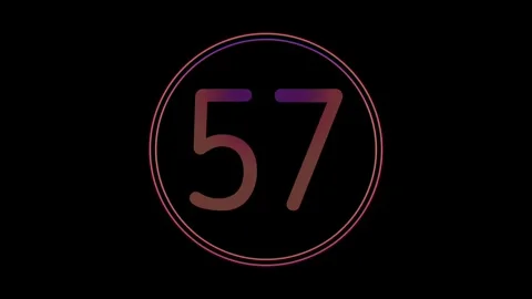 Neon Number 57 Animation Glowing flicking Gradient Blue Pink Digital Futuristic Stock Footage 341502677