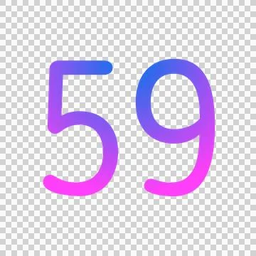Neon number 59 illustration with vibrant gradient glow in purple, blue Stock Illustration