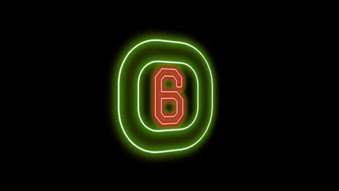 Neon Number 6 Countdown Animation Clip Stockbeeldmateriaal 333489639