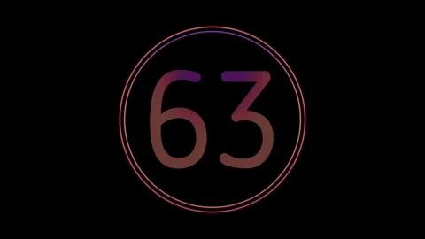 Neon Number 63 Animation Glowing flicking Gradient Blue Pink Digital Futuristic Stock Footage 341487862