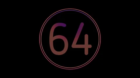 Neon Number 64 Animation Glowing flicking Gradient Blue Pink Digital Futuristic Stock Footage 341493009