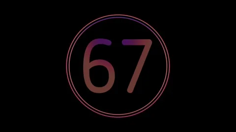 Neon Number 67 Animation Glowing flicking Gradient Blue Pink Digital Futuristic Stock Footage 341496528