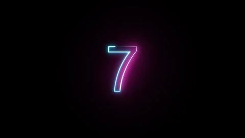 Neon number 7 on black background. Seven. 3D render. 스톡 일러스트