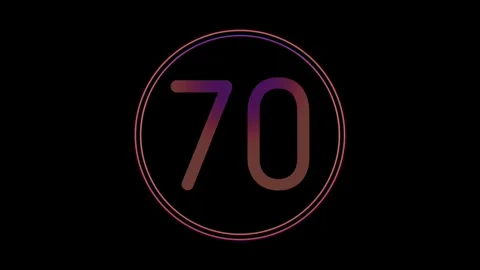 Neon Number 70 Animation Glowing flicking Gradient Blue Pink Digital Futuristic Stock Footage 341497620